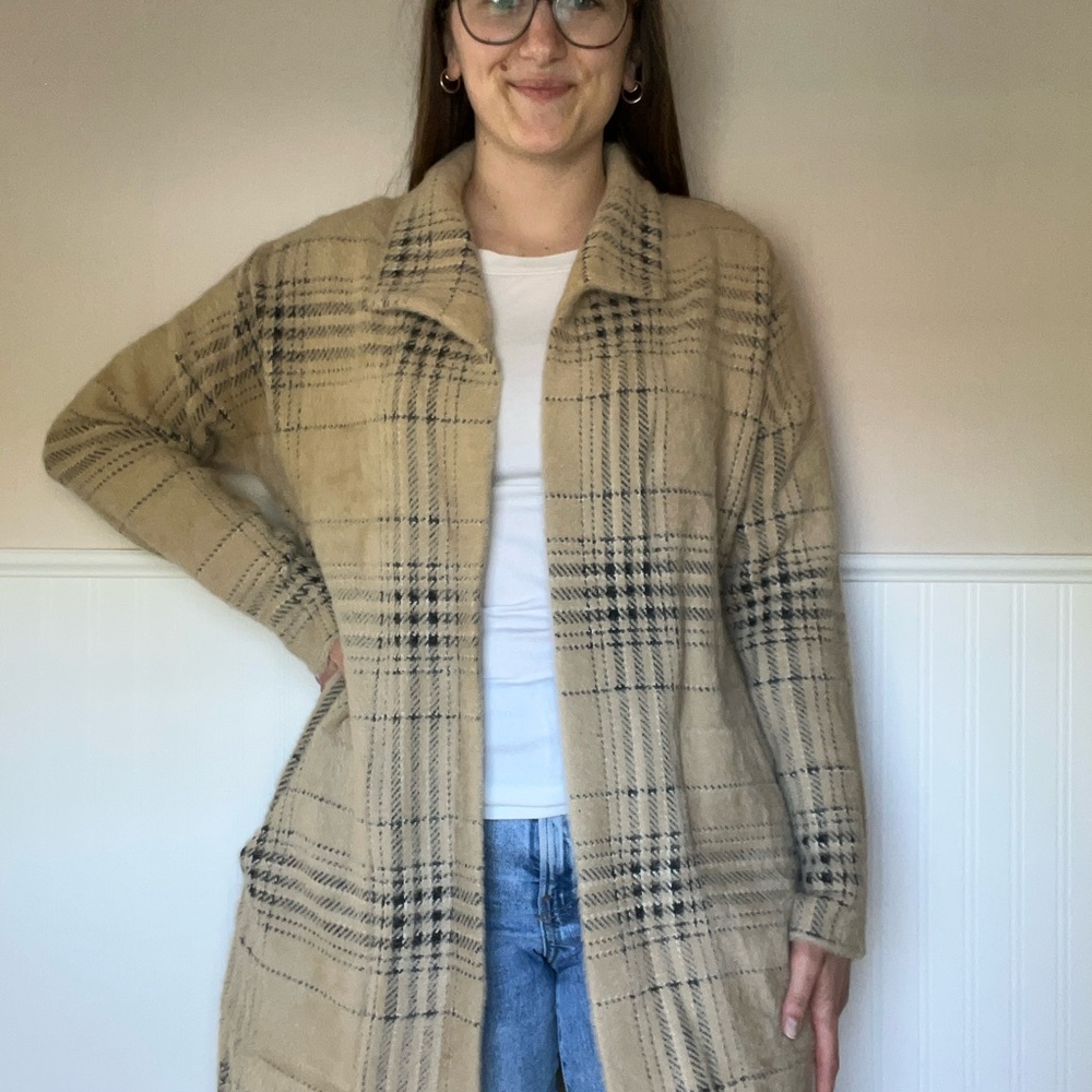 J. Jill Plaid Cardigan in Tan and Black